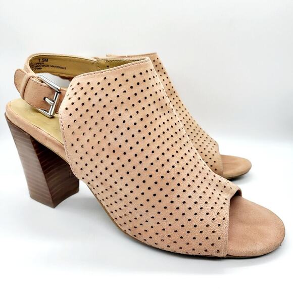 Adam Tucker Meridia Coral Leather Suede Chunky Heeled Sandals Women's Size 7.5 M - Picture 1 of 10